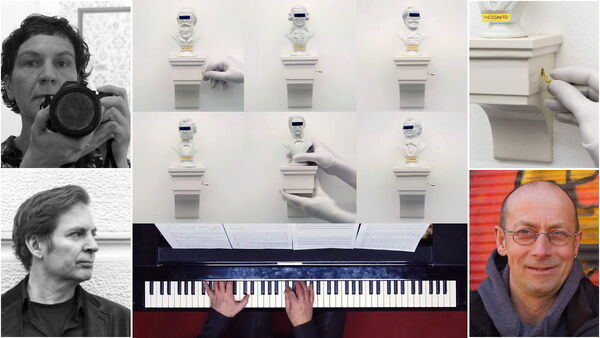 „Elise, shut up!“. Links Porträts von Dana Widawski und Andreas F. Staffel. In der Mitte Ausschnitt aus dem Video. Rechts Ernst Ludwig von Aster.